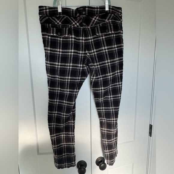 Free People Linen Look Cotton Mid Rise Straight Slim Leg Trouser Pant Plaid - Picture 4 of 9